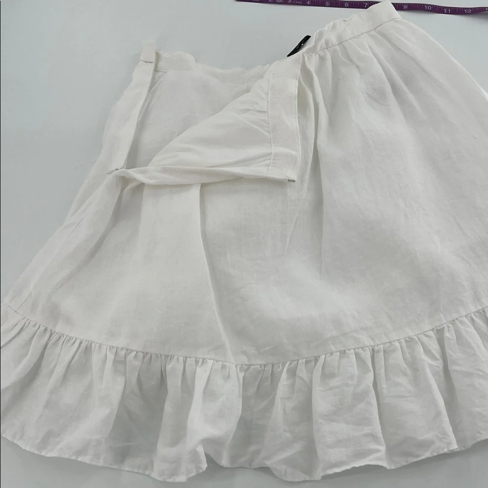 J Crew Linen Ruffle Faux Wrap Skirt White Size 8 resort spring mature vacation - Picture 11 of 11